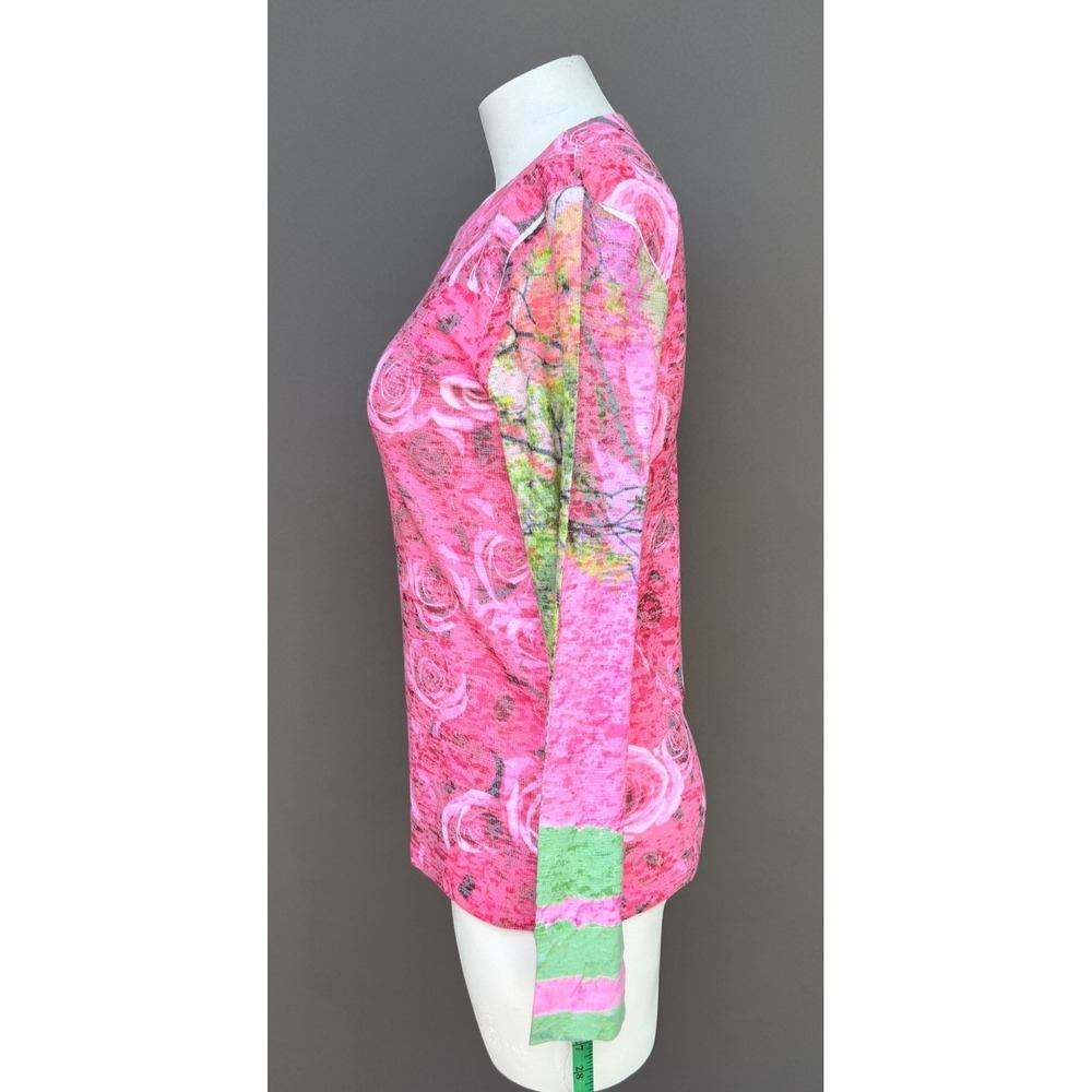 Whimsy Rose Pink Floral Knit Top Waffle Large Botanical Long Sleeve Cottagecore - Picture 6 of 13